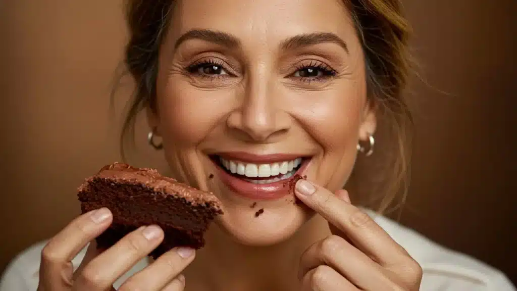 Receita de Bolo de Chocolate Fofinho e Cremoso | Faça Fácil 2 Imagem da receita de bolo de chocolate com massa úmida e cobertura de brigadeiro cremoso, pronto para ser saboreado.