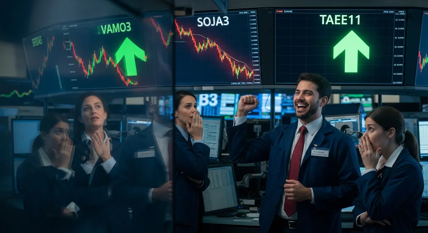 Mercado de Ações em Foco: SOJA3 e VAMO3 Despencam, Enquanto TAEE11 Brilha na B3